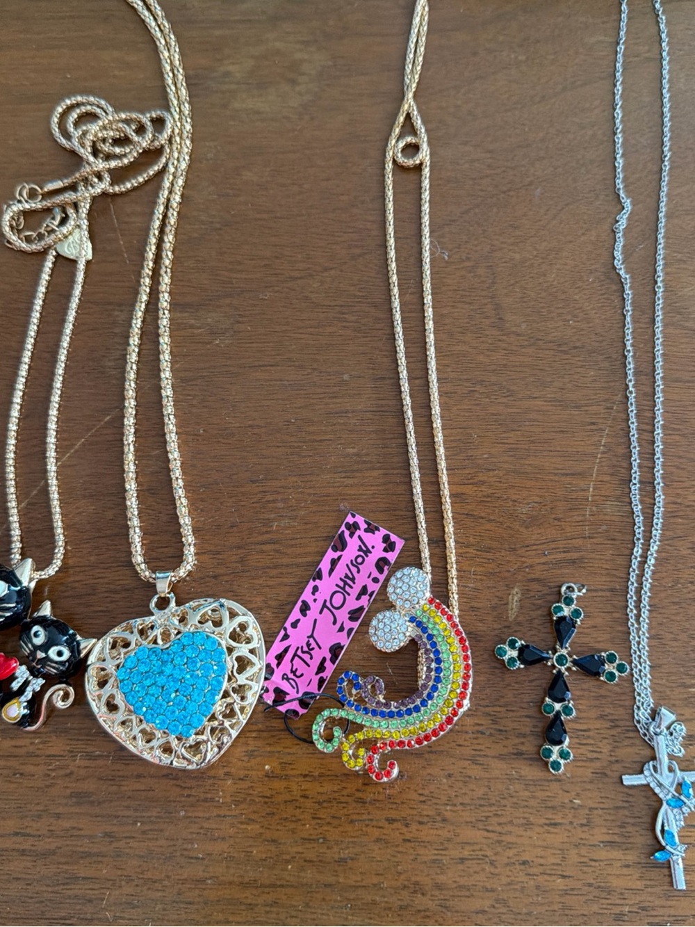 5 Vintage Betsey Johnson and Cross Necklaces